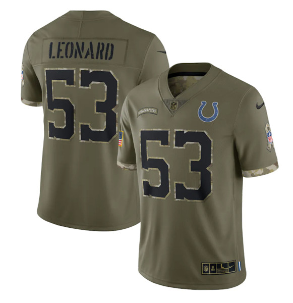 Men's Indianapolis Colts #53 Shaquille Leonard 2022 Olive Salute To Service Limited Stitched Jersey